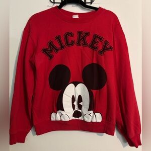 Disney Womens Juniors Sz Small Red Mickey Mouse‎ Sweatshirt Logo Black Iconic